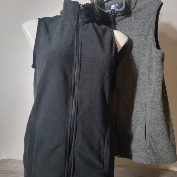 Lands' End Black & Gray Vest Fleece Soft Full Zip S Moc Neck  Soft OEKO-TEX Warm - Picture 10 of 11